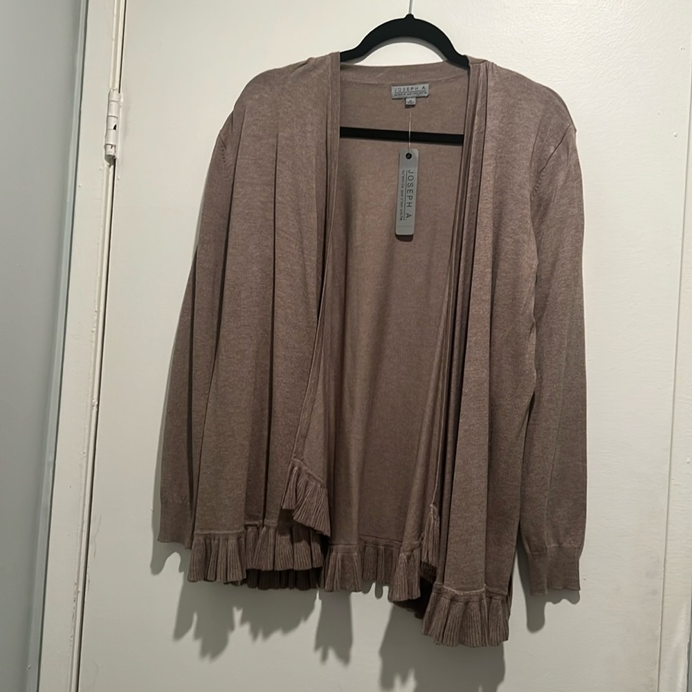 Joseph A. Ruffle-Trim Cardigan - Taupe - Size M